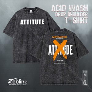 Acid Wash Drop Shoulder T-Shirt (Attitude)